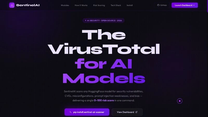 SentinelAI: Landing page: the VirusTotal for AI models